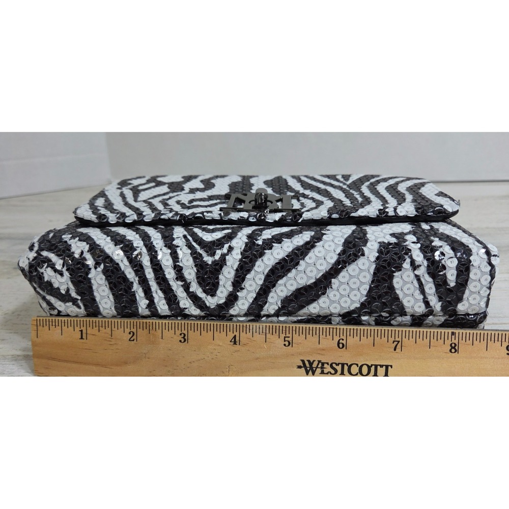 Badgley Mischka Zebra Crossbodybag Sequin Black White Vegan Leather NWT - Picture 9 of 13